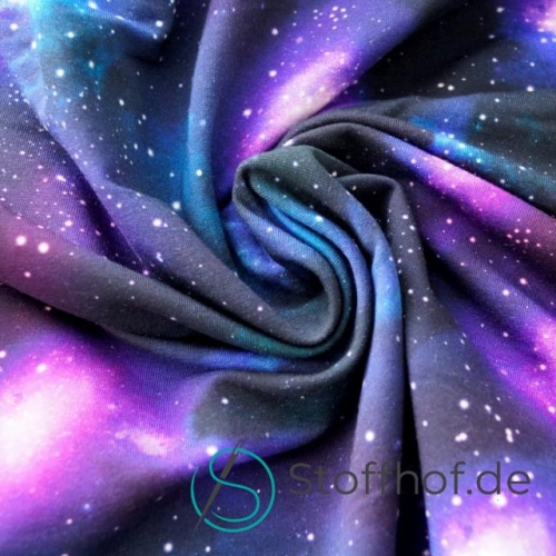 French Terry Sommersweat Weltall Galaxy Blau Lila 160cm